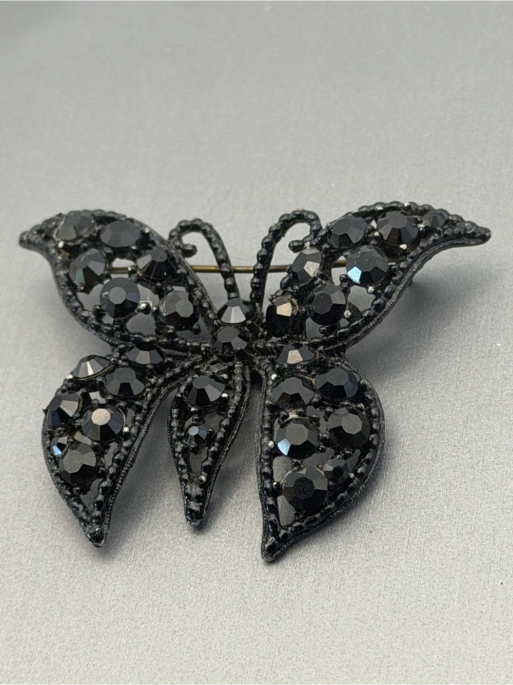 Weiss Jet Black Crystal Butterfly Japanned Vintage